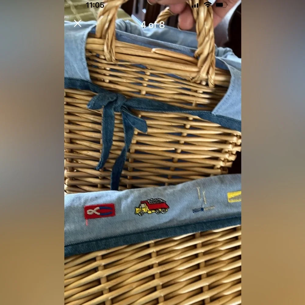 Kids decor bundle of 2 large baskets with embroidered cotton lining